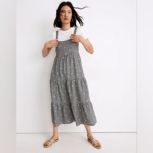 Madewell Embroidered Tiered Midi Dress in Gingham Check – Size M